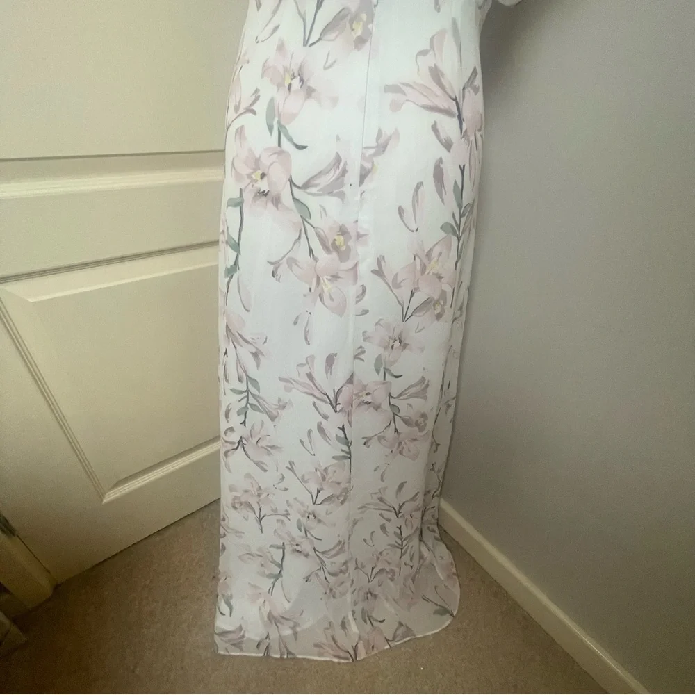 Warehouse Size 10 Frill Wrap Button Maxi Dress Floral Pink White Bridesmaid Chic - Picture 6 of 11